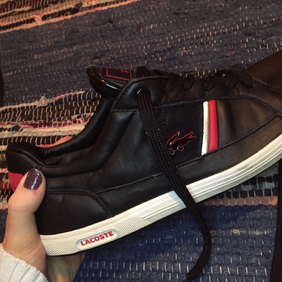 lacoste black and red shoes